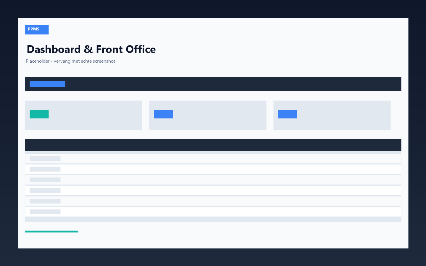 PPMS dashboard met aankomsten, vertrekken en front office overzicht